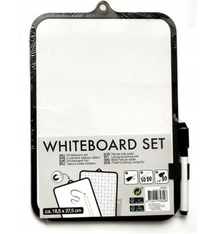 Dubbelzijdige mini Whiteboard met pen en magneet MATTHEW - Uitwisbaarbord - Weekplanner - School - Zwart / Wit - 18,4 x 27,5 