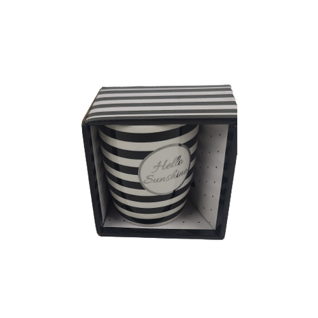 Mok met tekst "Hello Sunshine" - Zwart / Wit - Keramiek - Geschenkverpakking - Cadeau