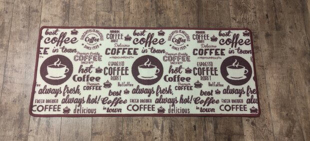 Keukenloper COFFEE - Keuken Kleed - Mat - Bruin / Wit / Rood bruin - Nylon / Latex - 120 x 50 cm - Keukenkleed