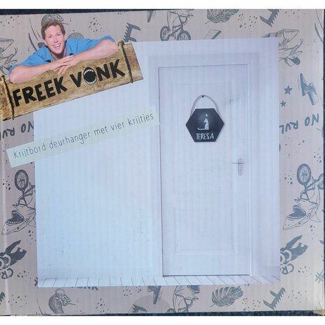 Freek Vonk krijtbord deurhanger met 4 krijtjes - Zwart - zeskantig krijtbordje - Deurdecoratie 1