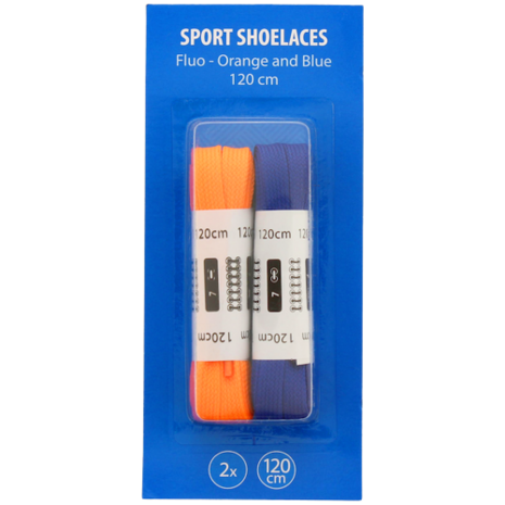 Neon schoenveters -  Oranje / Blauw - 120 cm - 2 paar - Sport shoelaces - Veter - Schoenveter - Fluor orange / blue - Sportvete