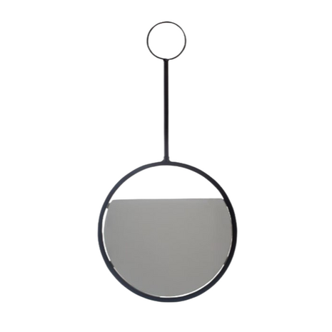 Industriële Ronde spiegel met zwarte poedercoating - Afmeting: 25 x 1 x 51 cm 