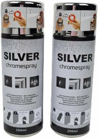 Chromespray - Silver / Zilver - Chroomspray - Spuitbusverf - Meubelspray - Lakspray - Sneldrogend - Acryllak - Set van 2 (2x 20