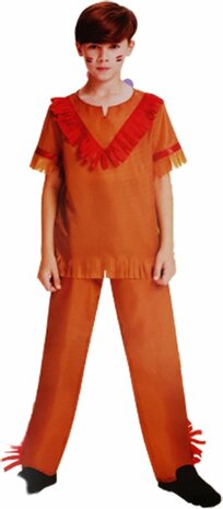 Indianen verkleedset jongens - Bruin / Rood - Polyester - Maat 146 - Verkleden - Verkleedset - Carnaval - Indiaan