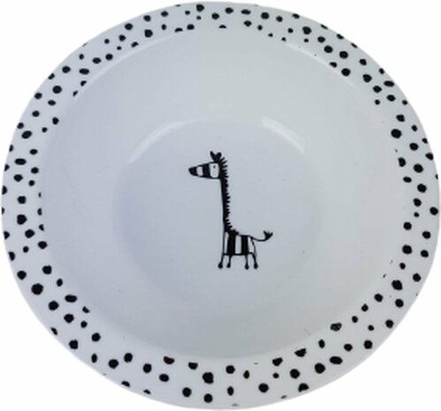 Ontbijt set - Bord - Beker - Schaaltje - Kommetje - Giraffe - Zwart / Wit - Kunststof 2