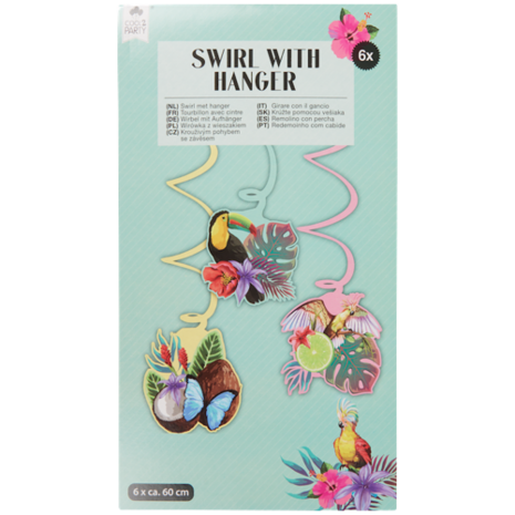 Swirls met hanger Tropisch Zomer Thema - Decoratiespiralen - Slinger -  6 Stuks - 60 cm - Dubbelzijdig 2