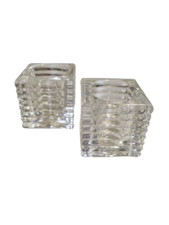 Design Geribbeld glazen theelichthouder KRISTIAN - Transparant - Set van 2 - 6 x 6 x 6 cm - Vierkant - Horecakwaliteit - Waxine