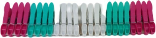 Wasknijpers - Roze / Turquoise / Wit - Kunststof - 7 x 1 x 3 cm - 24 stuks - Stevige Wasknijpers