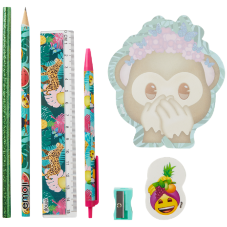 Schrijfwarenset Emoji - Roze / Multicolor - Kunststof - SMILEY TROPICAL FRUIT - Gevulde etui - Schrijfwaren - Sticky Notes - Po