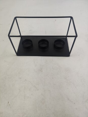  Moderne Industri&euml;le theelichthouder GOYA - zwart - Metaal - 20 x 10 x 10 cm - Waxinelichthouder met ruimte voor 3 waxli