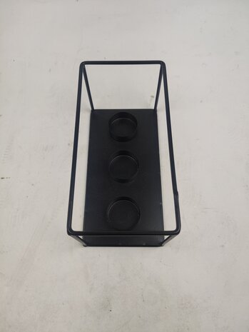  Moderne Industri&euml;le theelichthouder GOYA - zwart - Metaal - 20 x 10 x 10 cm - Waxinelichthouder met ruimte voor 3 waxli