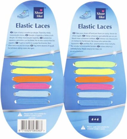 Elastische schoenveters - Neon Multicolor - Kunststof / Elastiek - One Size - Geschikt voor 1 paar schoenen - Veters - Verstelb