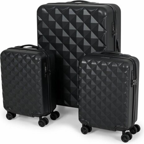 Spilbergen Cabin proof koffer met 3D Diamond patroon - Zwart - 29 liter | 20 x 34 x 51 cm  - Trolley - Handbagage - Carry On Ko