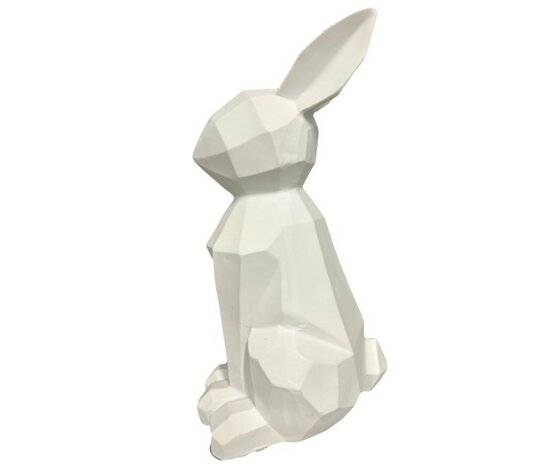 Trendy 3 D Haas Wit - Art Sculptuur - Standbeeld - 22 x10 cm - Geometrische vorm Rabbit -  konijnenbeeldhouwwerk b