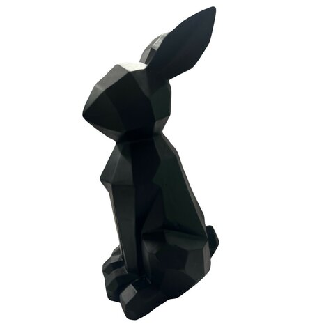 Trendy 3D Haas / Konijn BAD BUNNY - Zwart - Art Sculptuur - Standbeeld -  22 x 10 cm - Geometrische vorm Rabbit -  konijnenbeel