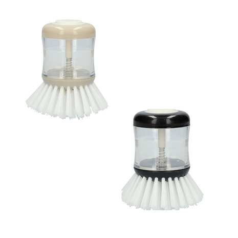 Afwasborstel met zeepdispenser - Zwart / Taupe - Kunststof - Set van 2 - Assorti - Handborstel  1