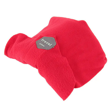 Travel Pillow - Rood - Fleece Stof - Reiskussen - Met handige opbergzak - Compact en Lichtgewicht - Nekkussen - Opvouwbaar - Er