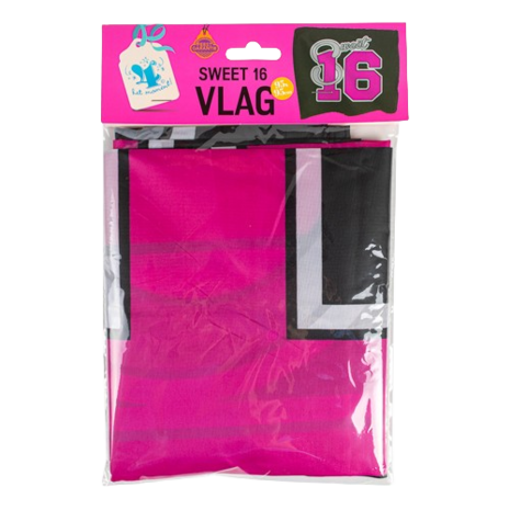 Grote Sweet Sixteen Vlag - Zwart / Roze - Polyester - Verjaardag - Vierkant - 95 x 95 cm 2