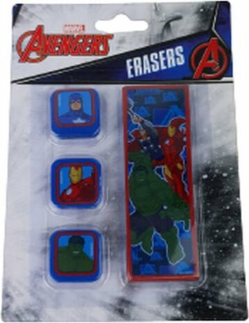 Disney Marvel Avengers gummen set - Multicolor - Gum - 4 Stuks - Back To School - Eraser - Gummetje - Gummen - Tekenen - School