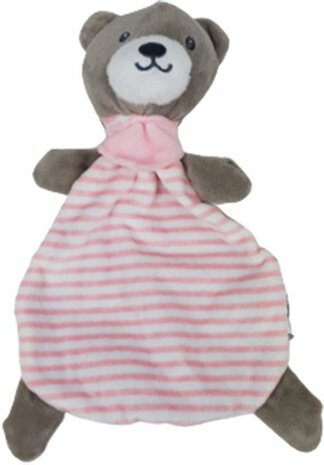 Baby knuffeldoek beertje - Roze / Grijs - Polyester - 25 x 15 cm - Speelgoed - Knuffel - Baby - Cadeau