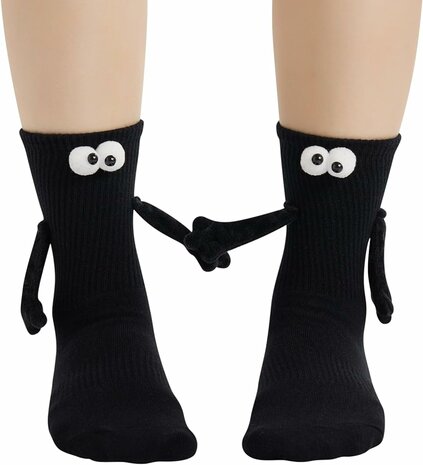 Funny Sokken met magnetische handjes -Zwart  One size (geschikt tot maat 39 / 40) - Cadeautip - Verjaardagtip - Funny Socks