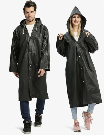 Regenjas  / Poncho  - Zwart - One Size - Unisex - Met Drukknopen en Capuchon - EVA - Lichtgewicht Fietskleding - Waterdicht  1