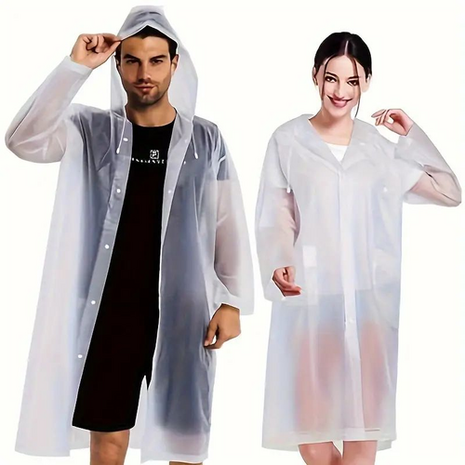 Regenjas  / Poncho  - Wit - One Size - Unisex - Met Drukknopen en Capuchon - EVA - Lichtgewicht Fietskleding - Waterdicht  6