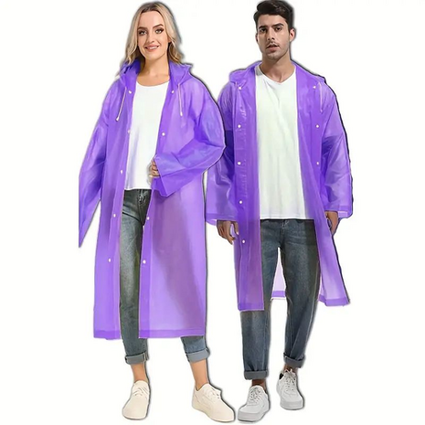 Regenjas  / Poncho  - Paars - One Size - Unisex - Met Drukknopen en Capuchon - EVA - Lichtgewicht Fietskleding - Waterdicht  6