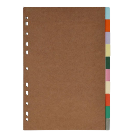 A4 Tabbladen / Dividers -  Set van 10  - Kraft Multicolor - Karton - Tab Dividers - 220 gr - 11-gaatsperforatie, stevig karton,