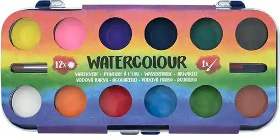 Waterverf met kwastje - Multicolor - Kunststof / Waterverf - 20 x 9 cm - 12 kleuren - Verf - Verven - Kleuren - Creatief - DIY 