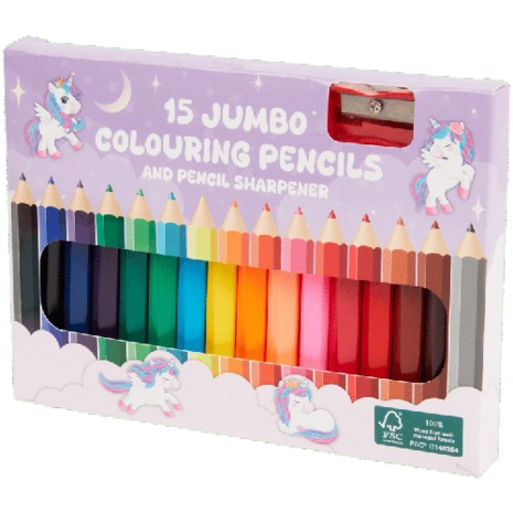 15 Jumbo potloden en puntenslijper - Unicorn / Eenhorn  Motief - creatief - Potloden - set - Puntenslijper 