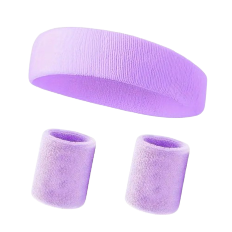 Sport zweetband set OLDSKOOL - Paars - Polyester - One Size - 3 stuks - Sporten - Sportaccessoire - Hoofdband - Polsbeschermer