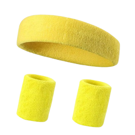 Sport zweetband set OLDSKOOL - Geel - Polyester - One Size - 3 stuks - Sporten - Sportaccessoire - Hoofdband - Polsbeschermer 