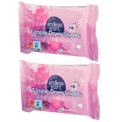 Endless Scent droogtrommeldoekjes - Roze / Paars - Set van 60 - 2 Zakjes - Geurdoekjes voor de droger - Scented Dryer Wipes