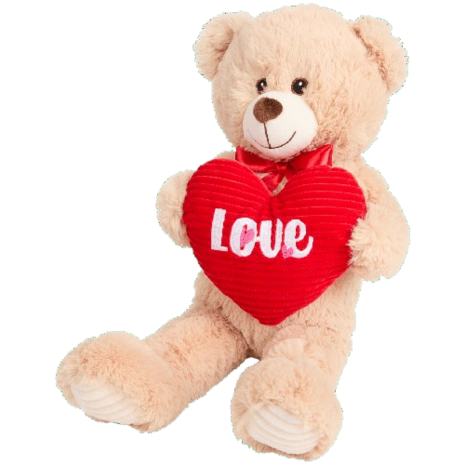 Valentijn Knuffelbeer met hart * LOVE * - Beige / Rood - Polyester - 50 cm - Beer - Valentijnscadeau - Ook in andere kleuren