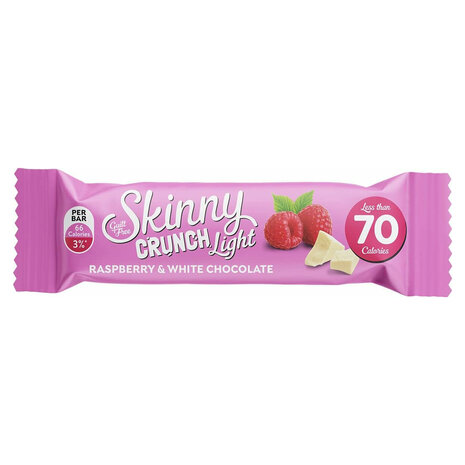  Low Calorie Skinny Crunch Mueslireep - Raspberry &amp; White Choc - Framboos  - High in Fibre / Hoog in Vezels -  Sportvoeding - Suikerarm - Muesli - Healthy Snack / Gezond tussendoortje - Set van 10 repen (10 x 19 gram) 