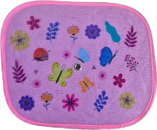 Autozonneschermen roze voor kinderen 37x45 cm - set van 2 opvouwbare zonneschermen - zonnescherm voor auto met bloemen en vlind