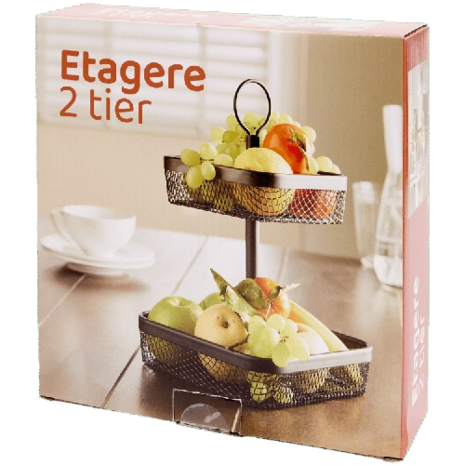 Luxe etag&egrave;re met 2 verdiepingen - Zwart - Metaal - 21 x 32 cm - Vierkant - Decoratie - Serveerplank2