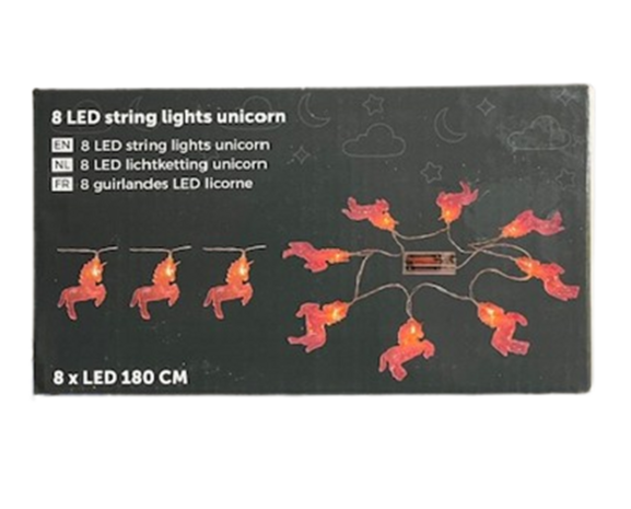 Lichtsnoer met 10 LED Unicorns op batterijen - Kunststof - 180 cm - Eenhoorns - Feestverlichting - Lichtketting