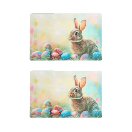 Pasen placemats 3D met paashaas - Multicolor - 42 x 28 cm - Set van 2 - Easter2