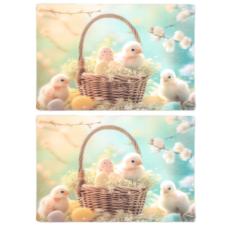 Pasen 3D placemats met paas kuikens - Multicolor - 42 x 28 cm - Set van 2 - Easter