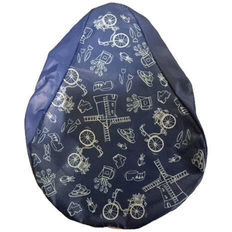 Zadelovertrek met Delfts-Blauw motief - Blauw / Wit - PVC - Rekbaar - Zadelhoes - Fietshoes - FIetszadel