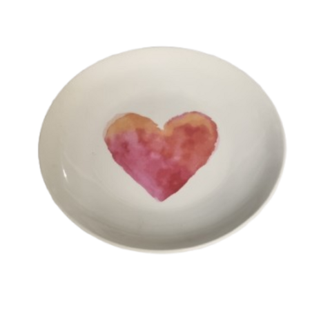 Decoratie bord / Wand bord HART - Keramiek- Wit / Roze  -&Oslash; 22 cm