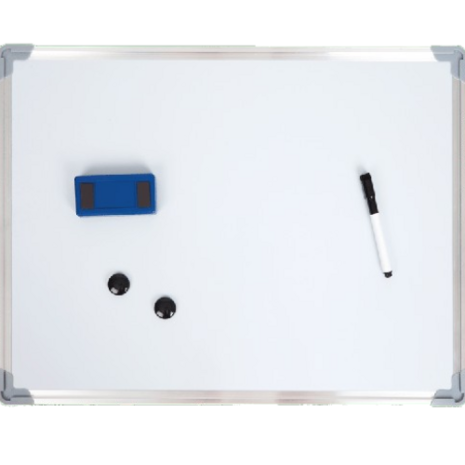 Magnetische Whiteboard incl. Stift /  Wisser / Magneet - Wit / Zilver - 45 x 60 cm - Weekplanner - Memobord - Maandplanner