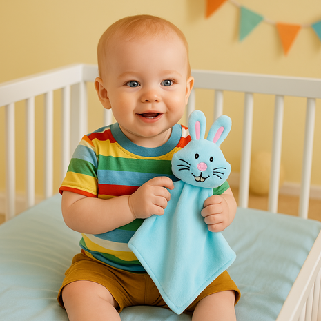 Zeer zacht Pluche knuffeldoekje - Knuffeldoek - Baby knuffel - KONIJN - Blauw - 24cm2