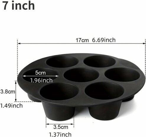 Airfryer Siliconen Mini Cupcake bakvorm - 17CM - Zwart - 7 cupcakes in 1 vorm - Mini cupcakes - Kleine cupcakes