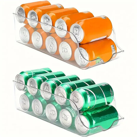 Koelkast blikjeshouder - Transparant - Kunststof - 33.5 x 14.5 x 9.5 cm - Set van 2 - Opberger - Kantoor accessoires 