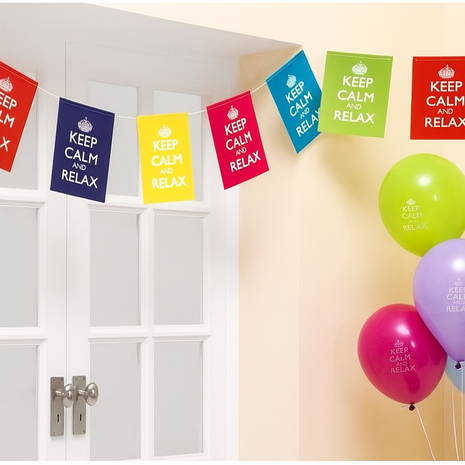 Feest vlaggenlijn &quot;Keep Calm And Keep Cool&quot; - Multicolor - Karton - 3,5 meter - Feest - Party - Vlaggen - Slinger