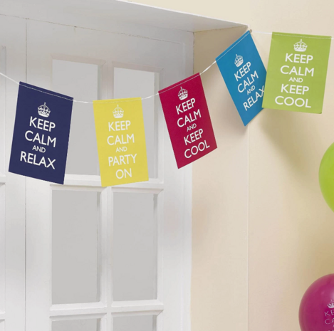 Feest vlaggenlijn &quot;Keep Calm And Keep Cool&quot; - Multicolor - Karton - 3,5 meter - Feest - Party - Vlaggen - Slinger