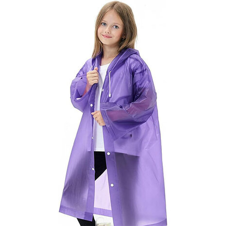 Regenjas  / Poncho voor kids DRUPPIE  - Paars - One Size - Unisex - Met Drukknopen en Capuchon - Kinder Regenjas/ EVA - Lichtge